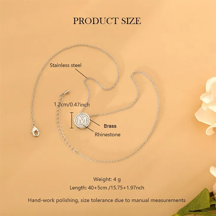 Stainless Steel & Brass Pave Zircon Round Letter Pendant Necklace factory