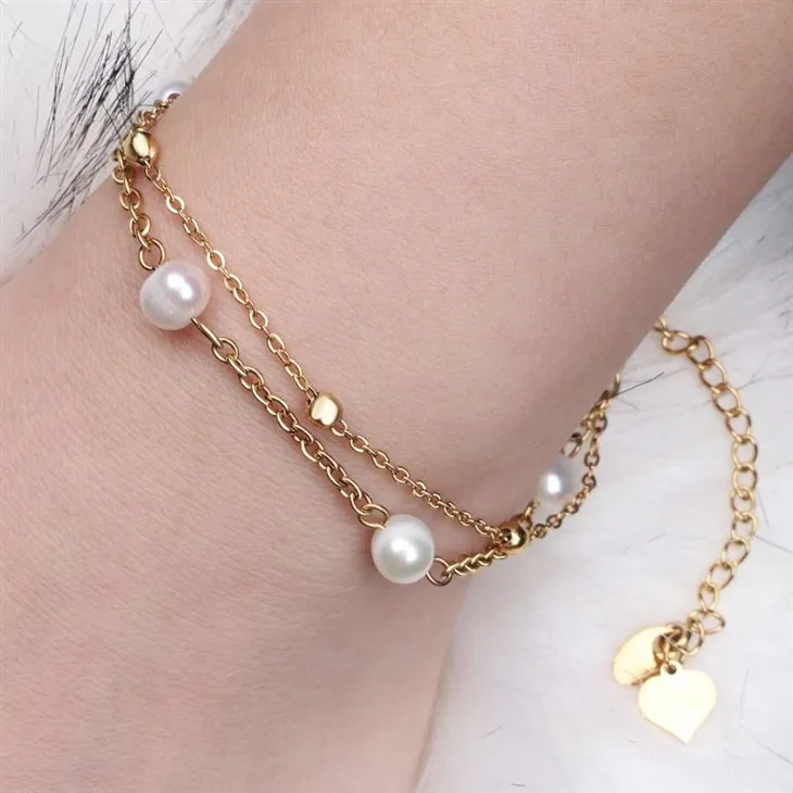 Gold Double Chain Freshwater Pearl Bracelet price