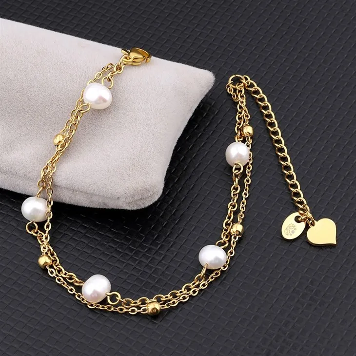 Gold Double Chain Freshwater Pearl Bracelet factory