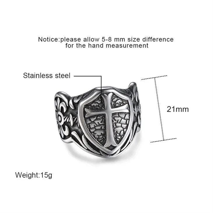 Shield Cross Relief Medieval Stainless Steel Ring factory