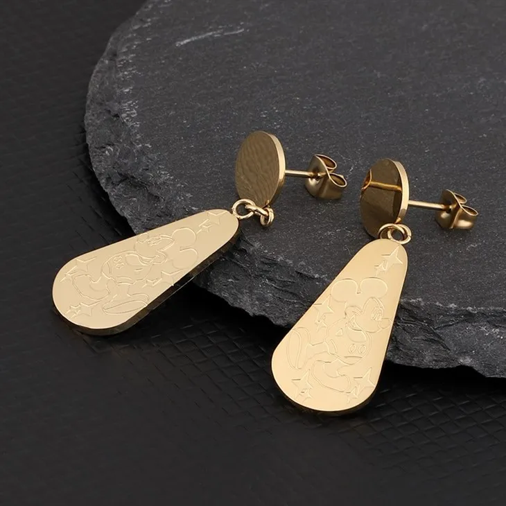 316L Stainless Steel Cartoon Engraved Gold Drop Earrings best