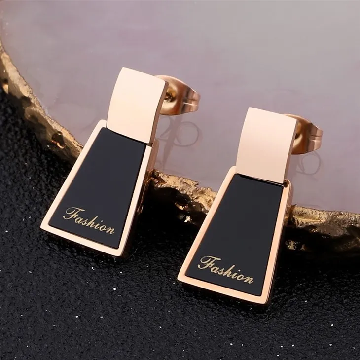 Fashion Engraved Black Accent Drop Earrings factory