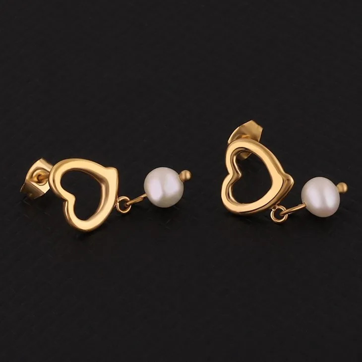 Gold Heart Earrings With Pearl Drop factory
