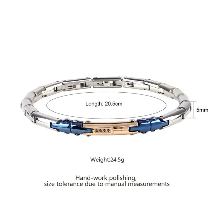 Stainless Steel Ceramic Blue Inlay Link Bracelet With Zircon Accents price