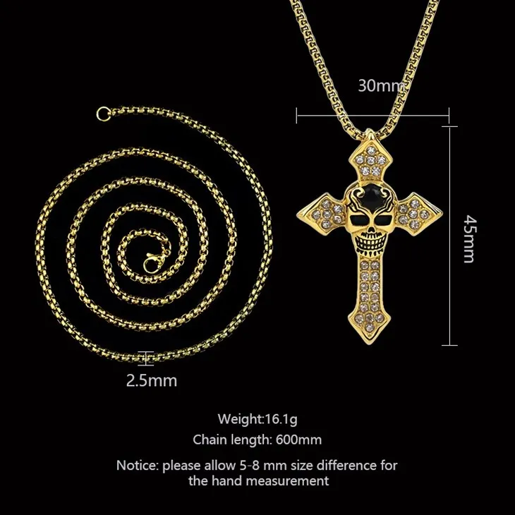 Crowned Skull Zircon Cross Pendant Necklace suppliers