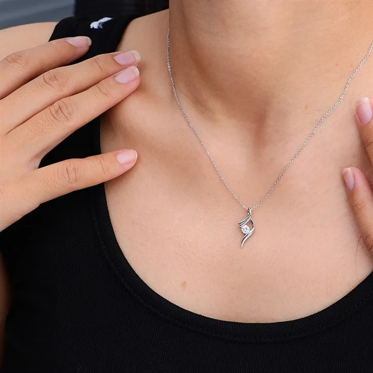 Stainless Steel Wave Shape Rhinestone Pendant Necklace high quality Stainless Steel Wave Shape Rhinestone Pendant Necklace high quality