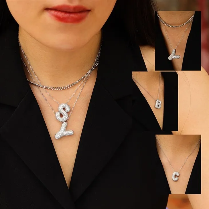 Stainless Steel & Brass Pave Zircon 3D Letter Pendant Necklace high quality